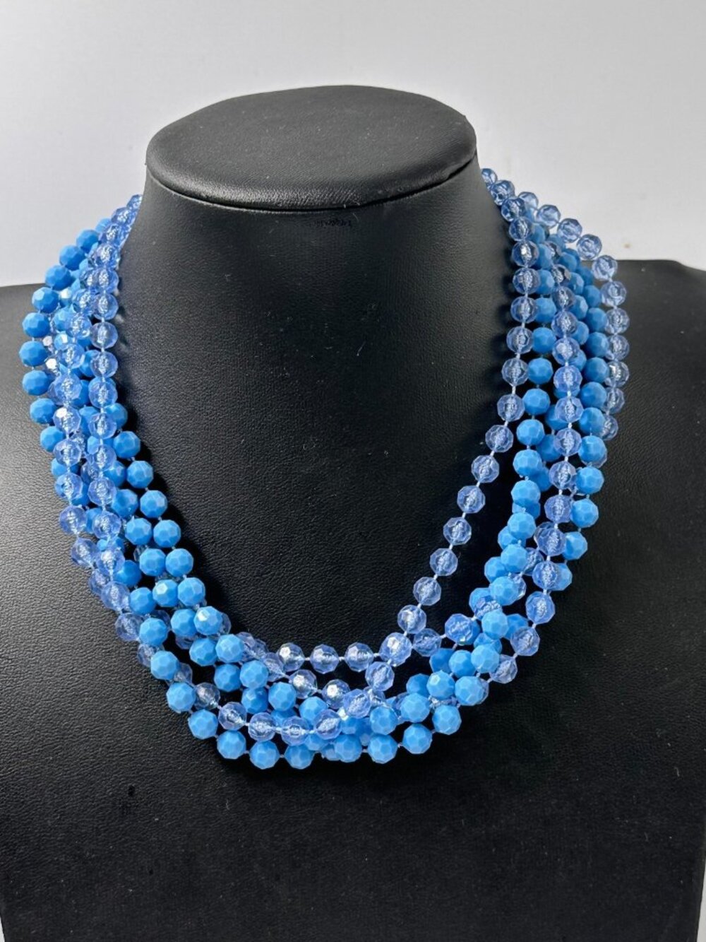 3/$30Vintage Blue Beaded Necklace Multi Strand Faceted Costume Jewelry